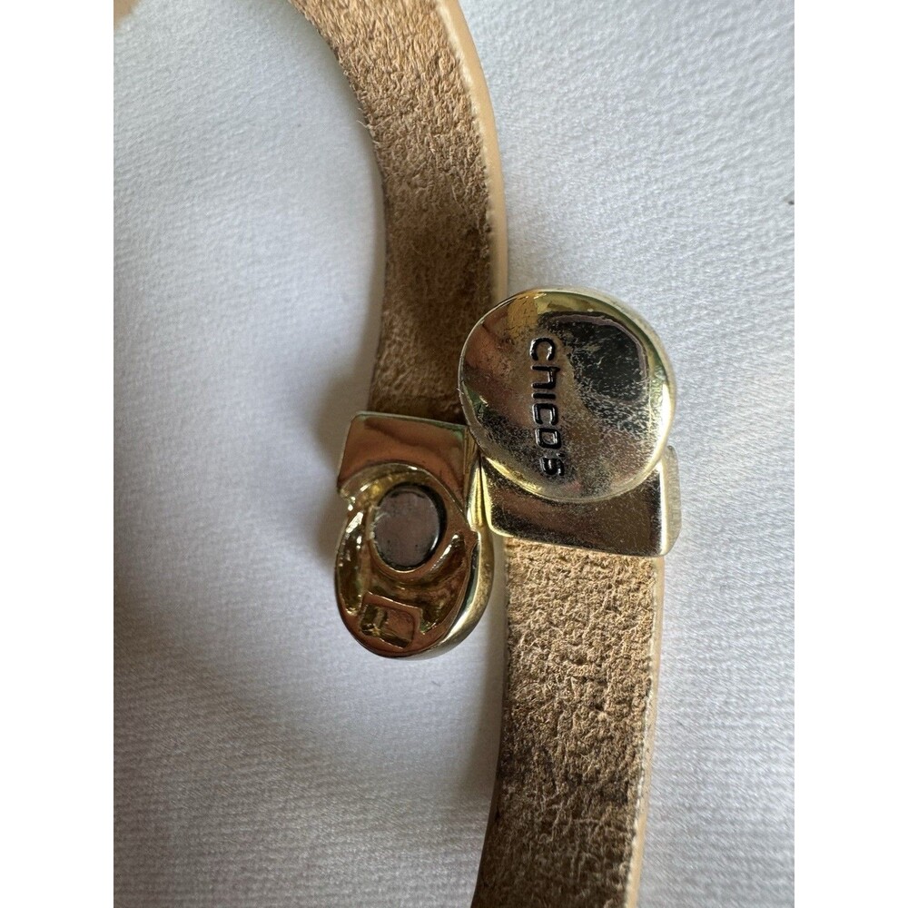 Chico's Gold Leather Druzy Bracelet Lavender Blue Statement Jewelry Coastal Boho - Picture 3 of 5